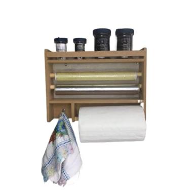 Imagem de Suporte Porta Temperos 3 em 1 Organizador Cozinha Papel Toalha Filme Alumínio MDF Montado