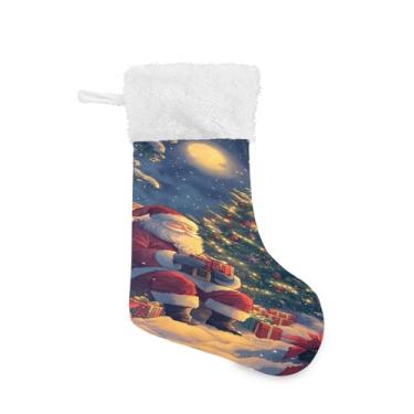 Imagem de xigua Papai Noel sentado meia de Natal grande meia de doces pendurada presente de Natal decoração para decoração de festa de férias em família decoração lareira