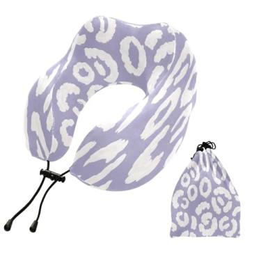 Imagem de CEBUGI Travesseiros de viagem portáteis em forma de U, travesseiro de pescoço de espuma viscoelástica com trava de corda ajustável para avião, viagem, trem, negócios, escritório, soneca (estampa de