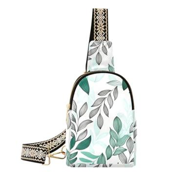 Imagem de CEBUGI Bolsa tiracolo feminina com folhas verde-escuras, bolsa tiracolo de couro, bolsa de peito para caminhadas, viagens ao ar livre