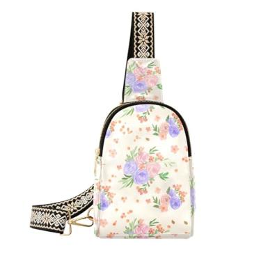 Imagem de CEBUGI Bolsa tiracolo de couro com flores coloridas para mulheres, pochete transversal para trilhas, viagens ao ar livre