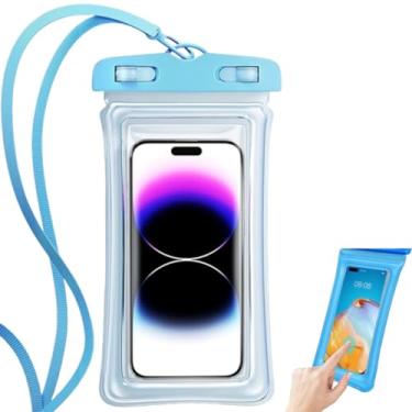 Imagem de Bolsa universal à prova d'água para celular - bolsa seca para celular com design de airbag, essencial para férias na praia e natação, acessório de férias de verão para todas as idades (azul)