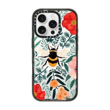 Imagem de CASETiFY Capa Impact para iPhone 16 Pro [proteção contra quedas de grau militar de 2,5 m 4X/compatível com Magsafe] - Bee in The Flowers da Papio Press - Preto transparente