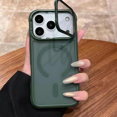 Imagem de Capa magnética translúcida em acrílico fosco para iPhone 17 16 15 14 13 12 Pro Max Plus com película protetora para lente (para iPhone 13/Verde Escuro)