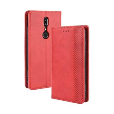 Imagem de Capa flip de couro para SHARP Aquos V,Flip magnético retro,Caso de telefone de couro PU,Design de carteira com 3 slots de cartão e 1 clipe de dinheiro -Red