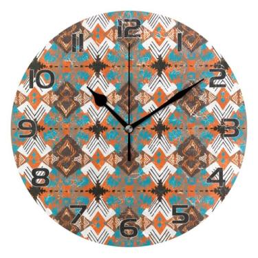 Imagem de YETTASBIN Relógio de parede asteca, silencioso, sem tique-taque, operado por bateria, relógio redondo decorativo criativo para cozinha, sala de estar, banheiro, decoração de escritório em casa, escola