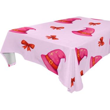 Imagem de Burbuja Toalha de mesa de chapéus de bruxa rosa, toalha de mesa retangular, anti-rugas, grossa para decoração de jantar, cozinha, festa, 152 x 304 cm