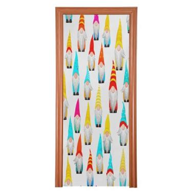 Imagem de Qilmy Decoração de capa de porta 91 x 248 cm tecido grande placa de decoração de festa de Halloween para porta da frente gnomos coloridos varanda decoração externa janela parede 46