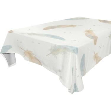 Imagem de Burbuja Toalha de mesa de penas em aquarela, toalha de mesa quadrada, anti-rugas, grossa para decoração de jantar, cozinha, festa, 137 x 137 cm