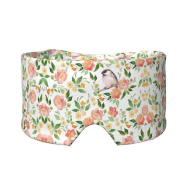 Imagem de Máscara protetora para olhos e orelhas com estampa de flores e pássaros, respirável, ajustável, blecaute, confortável