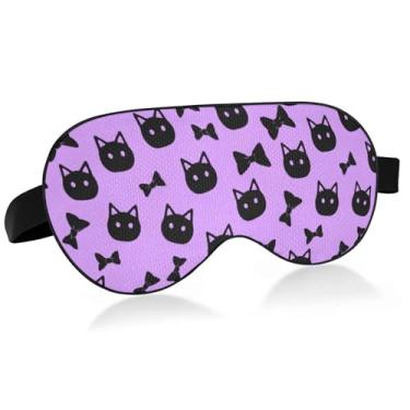 Imagem de Burbuja Máscara de dormir preta com cabeça de gato para mulheres e homens, máscara refrescante para os olhos com blackout com alça elástica ajustável para viagens