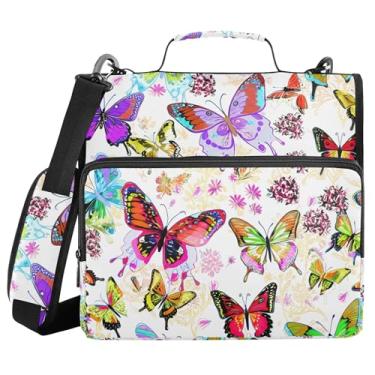 Imagem de Burbuja Pasta de fichário com zíper e borboletas coloridas com 3 anéis com lixa expansível e alça de ombro serve para laptop de 13 polegadas, vários bolsos para trabalho de escritório