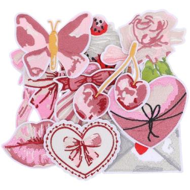 Imagem de 12 peças de adesivos femininos boho de ferro, adesivos de mochila para meninas, aplique de bordado rosa, adesivos fofos de laços de frutas para jaquetas, jeans, roupas, mochilas, chapéus