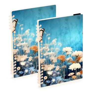 Imagem de Burbuja Cadernos Blue Flowers, papel pautado universitário A5 com 60 folhas, caderno de anotações para diário, escritório, 2 unidades