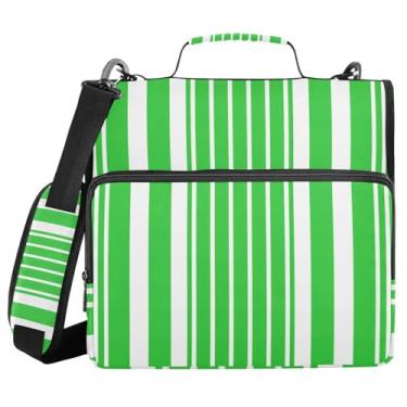 Imagem de STAYTOP Fichário escolar listrado verde com alça de ombro, anéis de vedação de 3,8 cm, capacidade para 600 folhas, pasta de arquivos expansível, vários bolsos e organizador de armazenamento