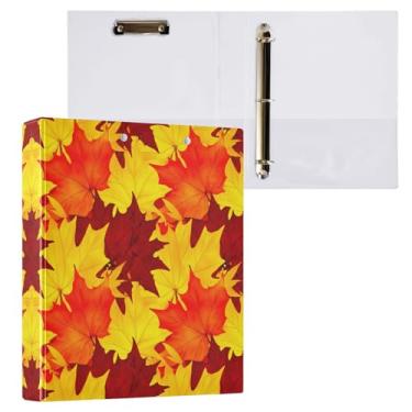 Imagem de STAYTOP Organizador de fichário redondo de folhas de outono coloridas de Ação de Graças, fichário de 3 anéis com prancheta (carta A4), fichário fofo para material de escritório escolar