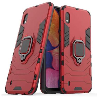 Imagem de Compatível com Samsung Galaxy A10 Capa Prova de Choque de Camada Dupla, Anel Giratório de 360 com Suporte de Celular para Carro (Vermelho)