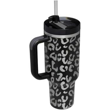 Imagem de Copo Térmico Grande 1200ml de Aço Inoxidável com Alça, Parede Dupla, Tampa com Canudo, Isolamento Térmico, Cilíndrico preto