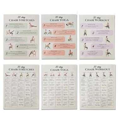 Imagem de Tabela de exercícios de cadeira para idosos, pôster de treino de cadeira para idosos e iniciantes, alongamento de 30 dias e tabela de exercícios sentados suaves