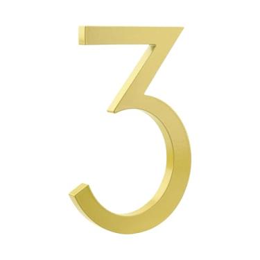 Imagem de HASWARE Número de casa flutuante 15 cm números de porta elegantes placa do alfabeto rua números de endereço residencial (dourado, 3)