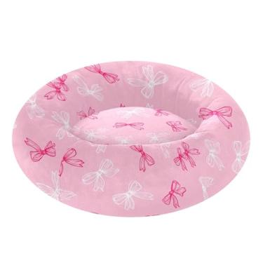 Imagem de SEHANY Cama fofa para cachorro rosquinha com laço rosa removível e lavável, pequena cama redonda para gatos, cama fofa super macia para animais de estimação com fundo antiderrapante para cães pequenos