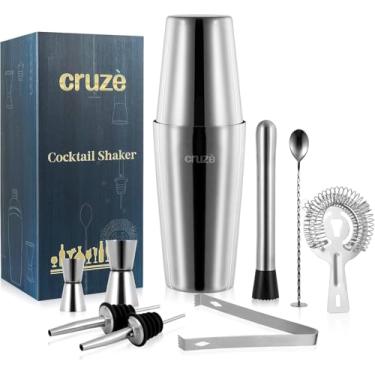Imagem de Conjunto misturador de bar coqueteleira - Bartender profissional de aço inoxidável premium 740 ml Perfeito para bebidas de festa caseira com suas misturas de bebidas favoritas. Este kit de 9 peças tem todos os itens essenciais que você precisa.