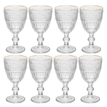 Imagem de Jogo 8 Taça De Cristal Ecológico Para água Suco Mauve Com Fio De Ouro 320ml Wolff