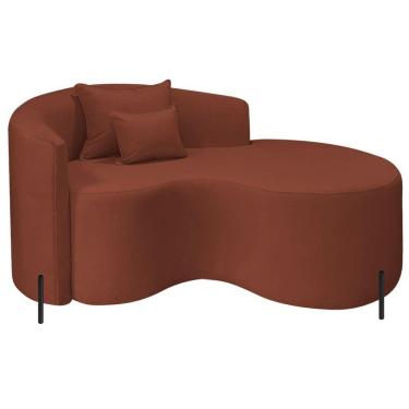 Imagem de Divã Recamier Curvo Sala De Estar Recepção Inglaterra 150cm Pés Metal Preto Lado Direito Bouclé Terracota