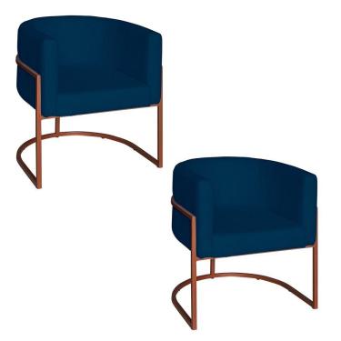 Imagem de Poltrona Base Industrial Bronze Kit 2 Lety Veludo S05 - D'rossi Cor Azul Marinho