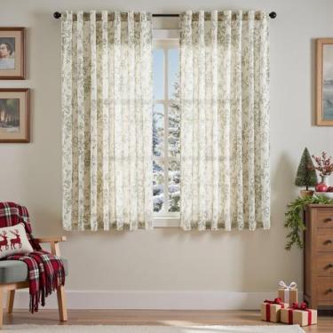 Imagem de Cortinas jinachan Linen Blend Floral 160x160cm Verde Natal - jinchan