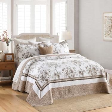 Imagem de SOElinens Colchas King extragrandes 128 x 120 extra largas - Conjunto de colcha de jardim floral reversível California King, tamanho grande, 3 peças, leve e fino, conjunto de colcha de edredom Cal
