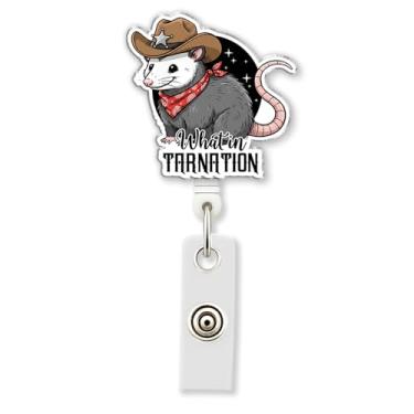 Imagem de HOSALA What in Carretel de crachá com clipe jacaré, suporte engraçado de crachá de identificação ABS para escritório, sala de aula, local de trabalho, acessórios de meme de gambá presente para família