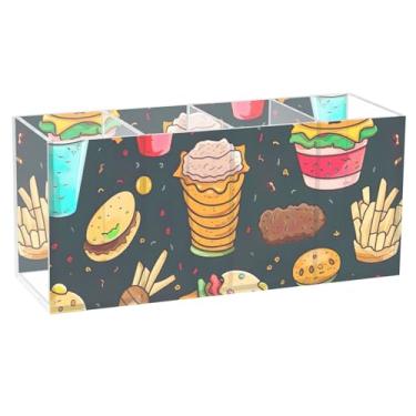 Imagem de TSENQUE Suporte decorativo de lápis de acrílico para mesa com estampa de hambúrguer de batatas fritas, organizador de lápis e copos, marcador de arte, material de escritório decorativo