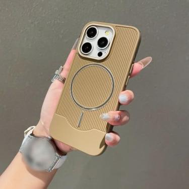 Imagem de Capa de celular magnética de luxo em policarbonato fosco ondulado para iPhone 17 Air 16 15 14 13 12 11 Pro Max, com textura macia de bagagem, dourada, para iPhone 15 Pro Max.