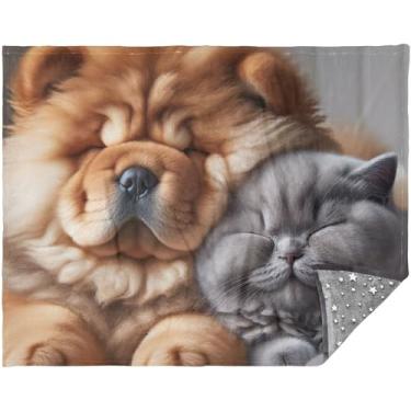 Imagem de TSENQUE Cobertor Chow Chow para cachorro dormindo e gato adormecido, cobertor xadrez quente para o inverno 178 x 139 cm, cobertor de pelúcia estampado