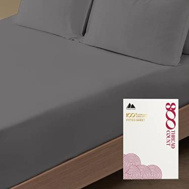 Imagem de Mayfair Linen Lençol King 100% algodão egípcio apenas - 800 fios 40,6 cm lençol com elástico profundo, cetim durável, elástico total, indicadores laterais de cabeça/pé, lençol com elástico King