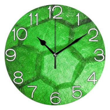 Imagem de GAIGEO Relógio de parede analógico decorativo redondo sem tique-taque silencioso relógio de cozinha rústico, decoração de parede de casa de fazenda vintage estampa verde bola, 25 cm, ponteiros