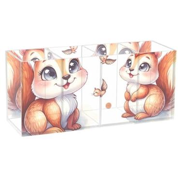 Imagem de TSENQUE Porta-lápis para mesa, fofo, esquilo, outono, estampado, acrílico, canetas, lápis, papelaria, arte, artesanato, material de escritório personalizado