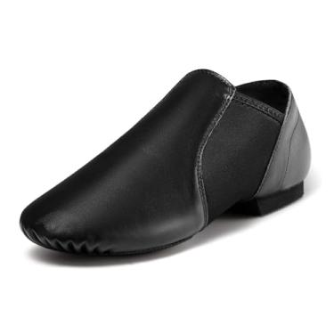 Imagem de ARCLIBER Sapatos de dança de couro sem cadarço para crianças grandes, Preto, 38