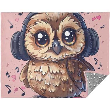 Imagem de Cobertores macios personalizados de música de coruja de desenho fofo e cobertores grossos quentes para cobertor de lã de flores de inverno 177,8 cm x 139,7 cm