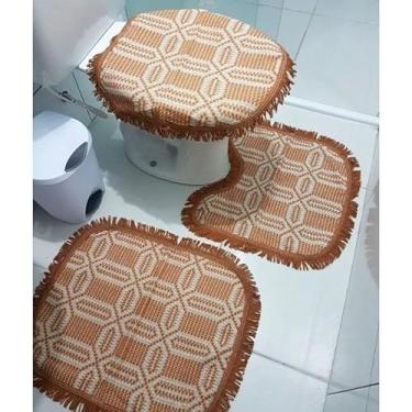 Imagem de Kit Tapete de Banheiro 3 Peças Algodão Macio Antiderrapante Decoração para Banheiro (CORAL-B)