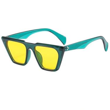 Imagem de HCHES Óculos de Sol Femininos e Masculinos de Luxo com Cores Combinando, Estilo Retrô e Proteção UV400 (Verde e Amarelo)