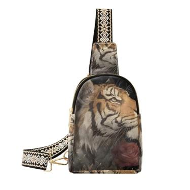 Imagem de CEBUGI Bolsa tiracolo feminina Animal Rose pequena bolsa tiracolo de couro para trilhas, viagens ao ar livre