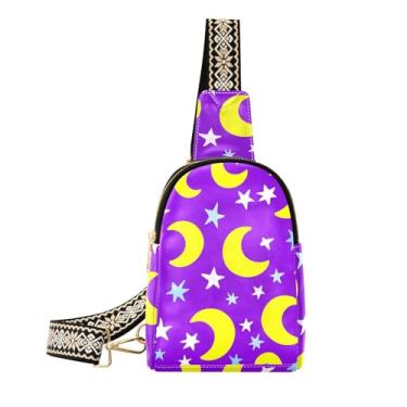 Imagem de CEBUGI Moons Stars pequena bolsa tiracolo feminina de couro, pochete transversal para trilhas, viagens ao ar livre