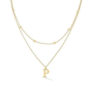 Imagem de Tenyux Colares com inicial para mulheres, banhado a ouro 18 K, colar de letras em camadas, colar com pingente empilhável, delicado, nome personalizado, aniversário, joias modernas, presentes para