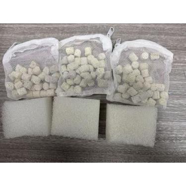 Imagem de Kit de renovação de mídia de filtro Biomax de 42,5 g para aquários Fluval EDGE, anéis de cerâmica A1389 Bio Max e meios de filtro de blocos de espuma - fornece filtragem biológica estágio três para