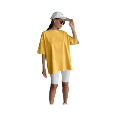 Imagem de Camisetas Básicas Femininas Oversized Em 21 Cores 100% Algodão Branco 