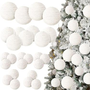 Imagem de Gejoy 24 peças de enfeites de bola de Natal para casa de fazenda, 8 cm, 6 cm, 4 cm, ornamentos rústicos de serapilheira, boho, corda de juta, bolas penduradas para guirlandas, guirlandas, árvore de