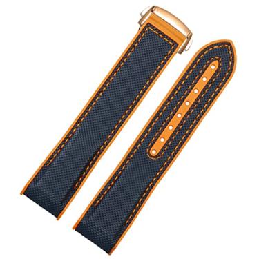 Imagem de BDNJN Pulseira de relógio de borracha de nylon de tecido preto azul e laranja de 20 mm, 22 mm, para Omega Seamaster 300, pulseira de silicone, 22mm, Acetato, Sem Pedra Preciosa