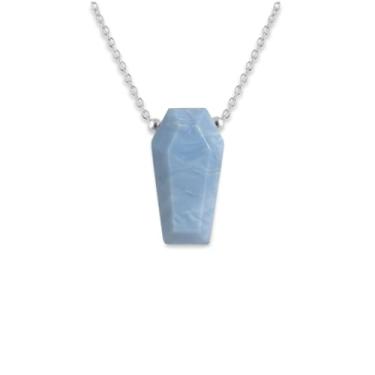 Imagem de Gem O World Colar feminino com pingente de caixão de pedra natural | Corrente ajustável de prata alemã de 40,6 cm + 5 cm | Presente exclusivo de joias de cristal facetado, Regular, Metal, Cornalina
